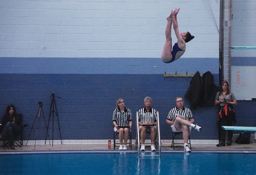 DIVING IN: Sophomore Addie Perlmutter competes at State.