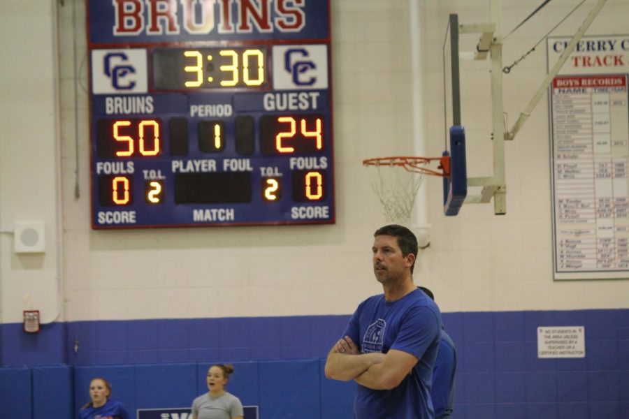 PRACTICE MAKES PERFECT: Coach Clint Evans concentrated during scrimmage. Their first game is on Dec. 12 against Doherty High School.