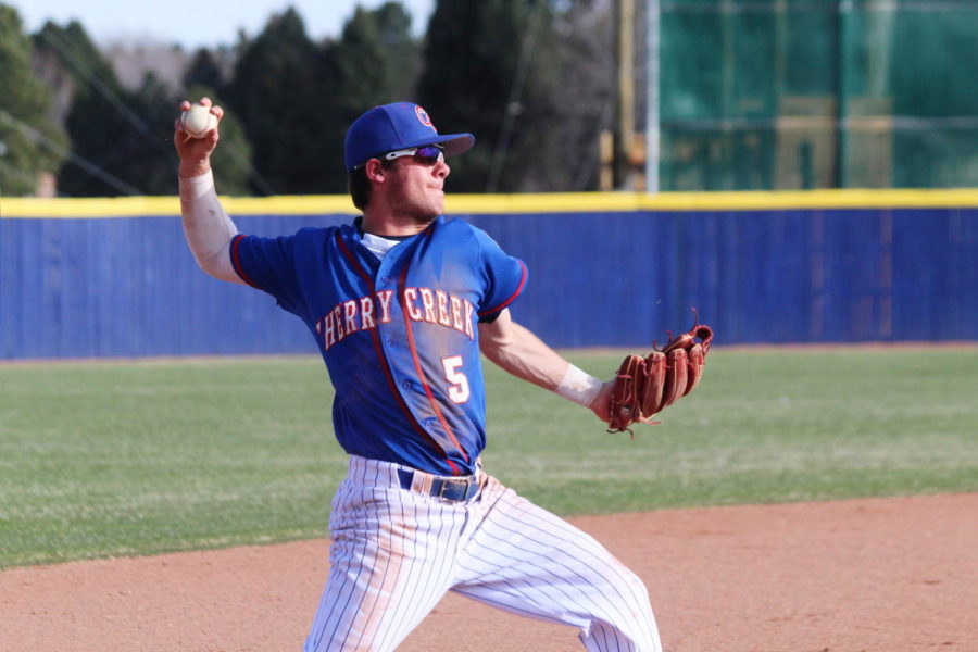 Junior Clay Cutter whips a pass from third to home.