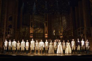 The ensemble of Hamilton performs during the musical. The And Peggy North American tour will be in Denver from Feb. 16 to March 27.
