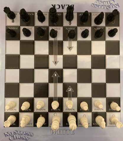 A No Stress Chess game board from game maker Winning Moves shows the different moves a player can make. The game board is one of many ways new chess players can learn the game. New chess players can also learn and play online on sites like chess.com. “For online chess, I would say that it has been really great to see how a lot of people who were not particularly interested in chess a few years ago are now interested in it, so thats really cool to see,” Bhavikatti said. “Hopefully with this online kind of chess wave we can see more people playing on sites and getting more involved in the game.”