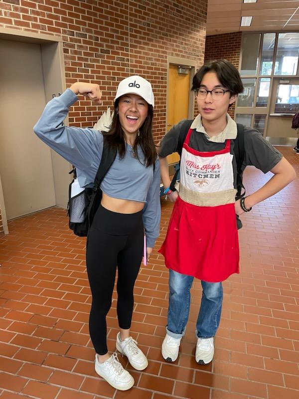 Sophomores Tseyang Sherpa (left) and Arnad Erdenesaikhan (right) showed their Power week spirit on Tuesday, dressing up as a ‘Barbecue Dad’ and a ‘Soccer Mom.’