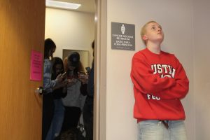 Sophomore Jude Gorden constantly finds themself waiting for long amounts of time to get into the gender-neutral bathrooms. While these bathrooms were established for trans and nonbinary students, cis students and faculty still use them.
