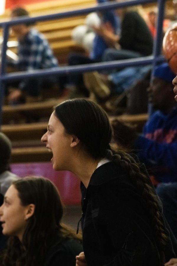  Junior Sara Swedan yells while attending a Creek home game against Pine Creek Varsity Girls’ basketball team. Games can quickly become competitive, yet many students enjoy the competitive atmosphere. “There’s always banter between us but it’s in,” Grandview High School Grayson Wolfe said. 