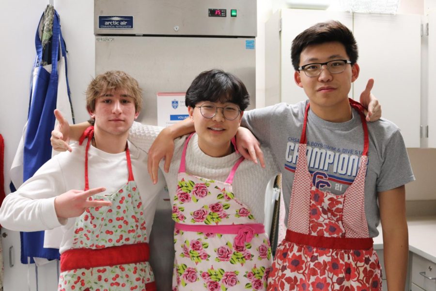 Senior Daniel Skhisov, senior Mikael Miao, and senior Wonbin Choi pose for a picture during a Spam Musubi cooking night hosted by Creek’s Asian Leadership Organization (ALO). Cooking Spam Musubi allowed ALO to help club members learn more about different cultures while also having a fun night together as a club. “One of the biggest ways that people who are of different cultures understand each other is through food,” senior and current ALO co-president Tanishqa Puhan said. “I think I’ve learned more about different countries by eating their dishes than I have actually talking to someone from there.”