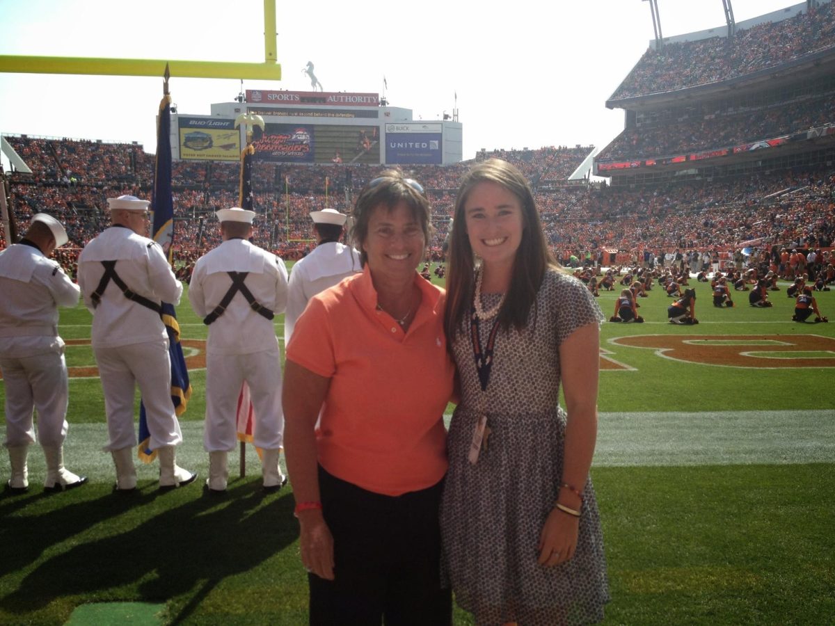 Mallory Cleveland on the Denver Broncos Field during her career working for them in the marketing and advertising department.