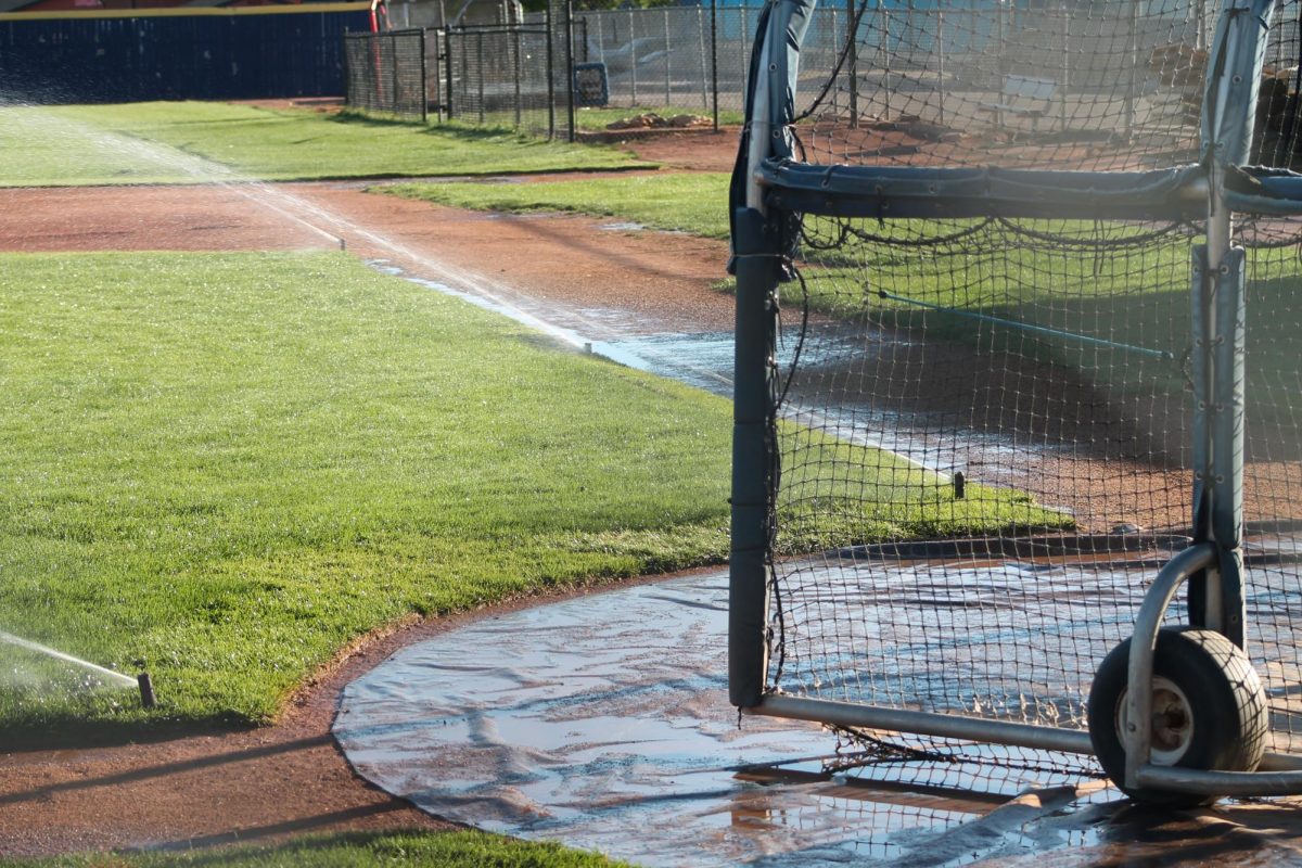 After construction, sprinklers are used to maintain the sod on the field, which will hopefully last for another ten years. 